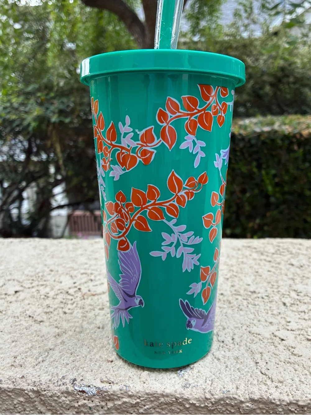 kate spade Bird Party Tumbler  with Floral  and Lavender Bird Design NWOT